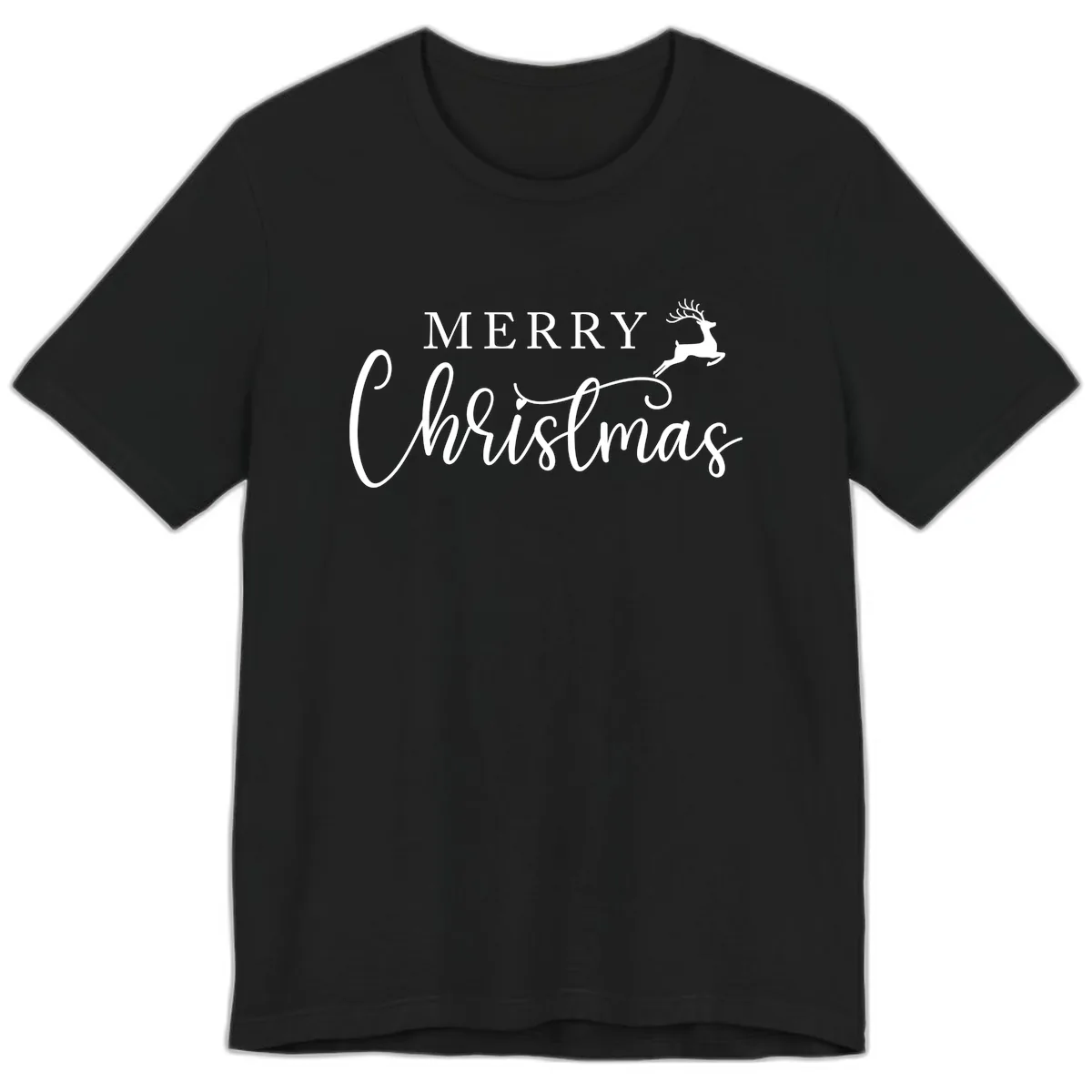 Merry Christmas Reindeer Script Design Premium T-Shirt in Black