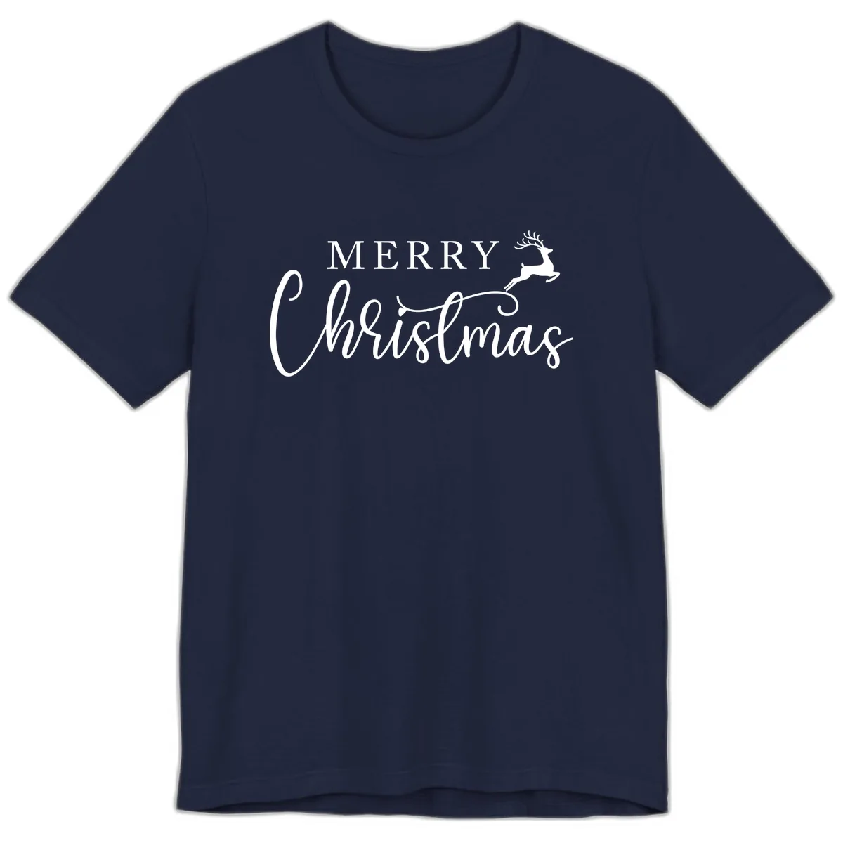 Merry Christmas Reindeer Script Design Premium T-Shirt in Navy