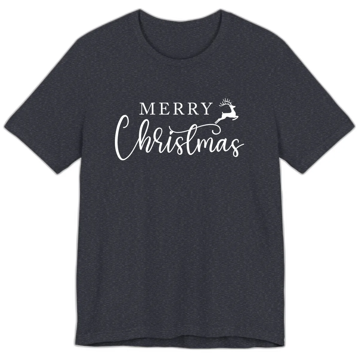Merry Christmas Reindeer Script Design Premium T-Shirt in Heather Navy