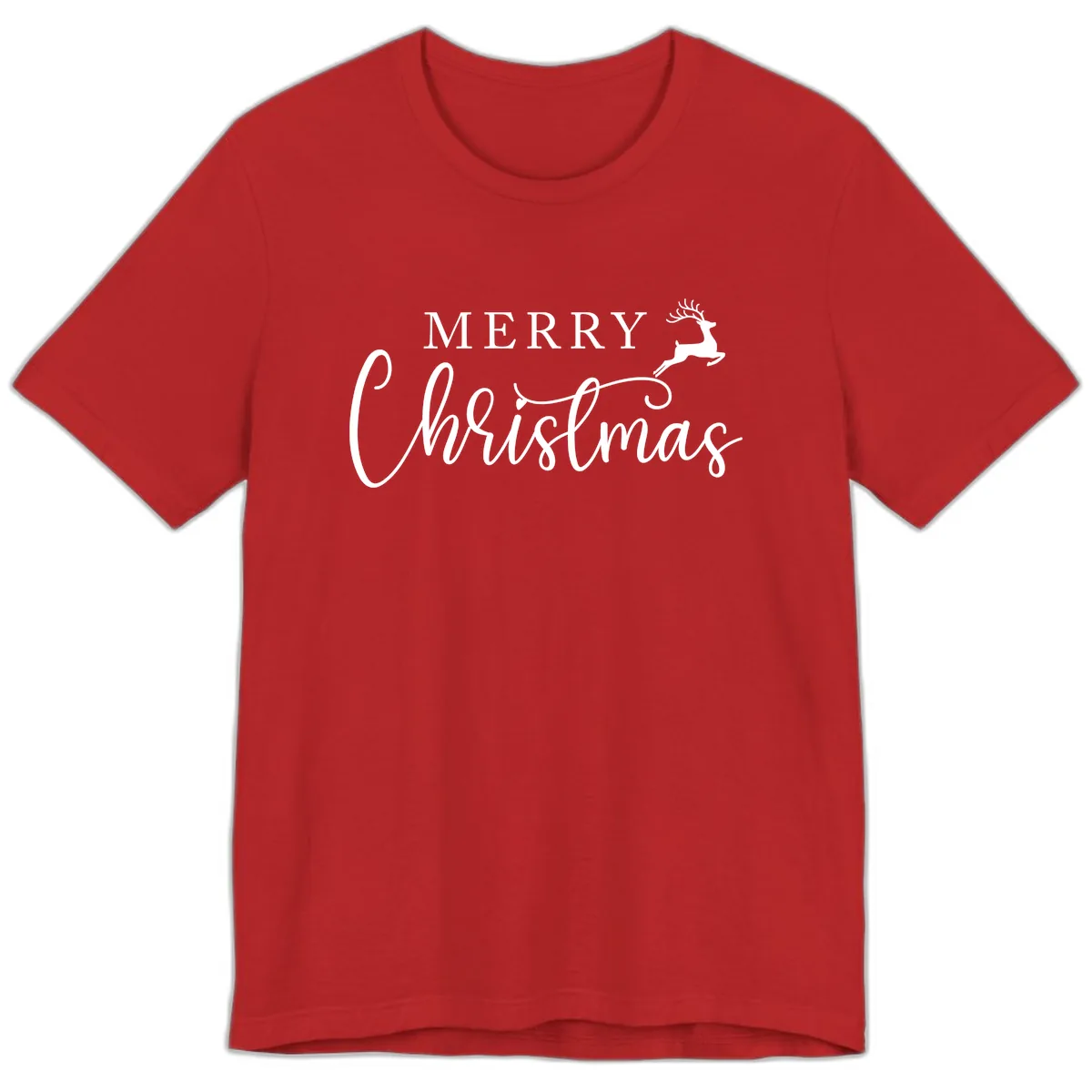 Merry Christmas Reindeer Script Design Premium T-Shirt in Red