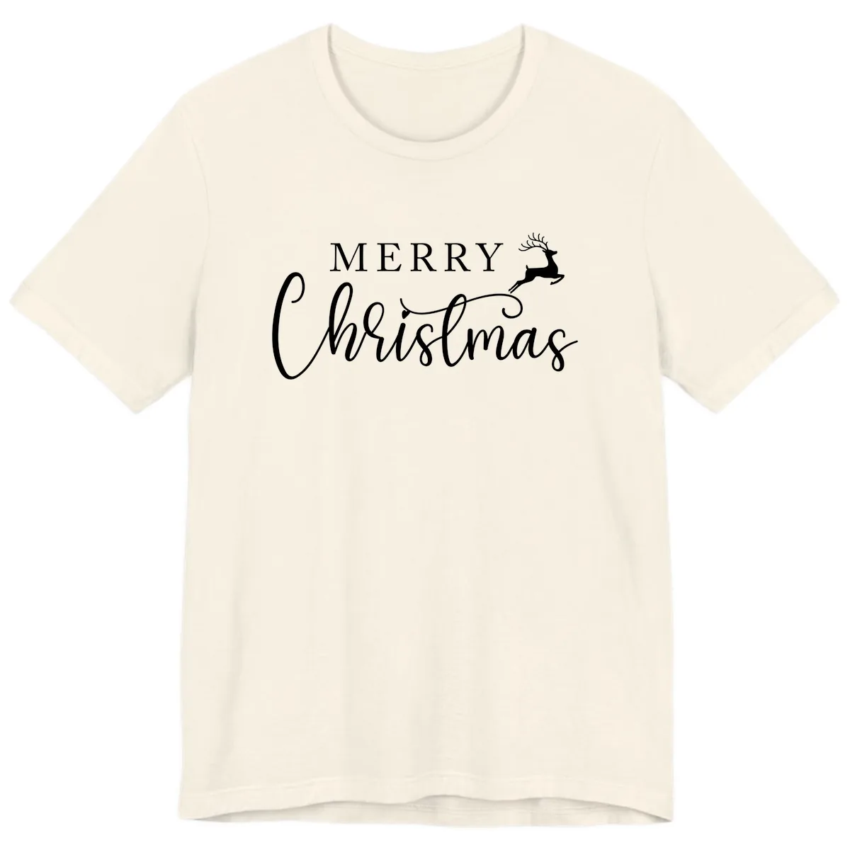 Merry Christmas Reindeer Script Design Premium T-Shirt in Natural