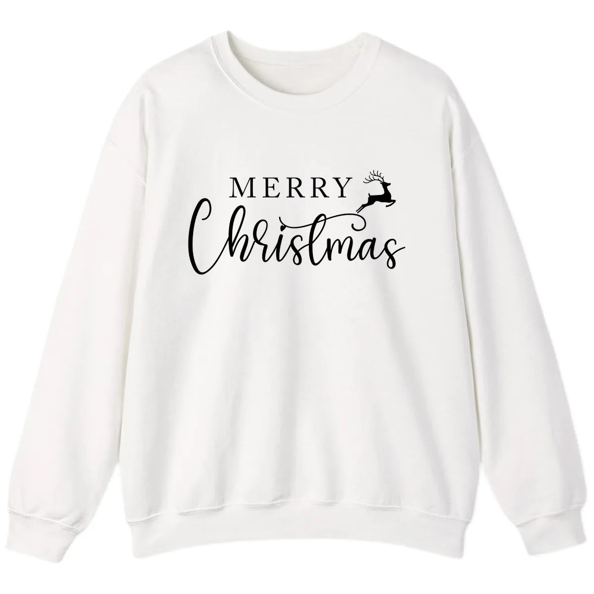 Merry Christmas Reindeer Script Design Sweatshirt in White