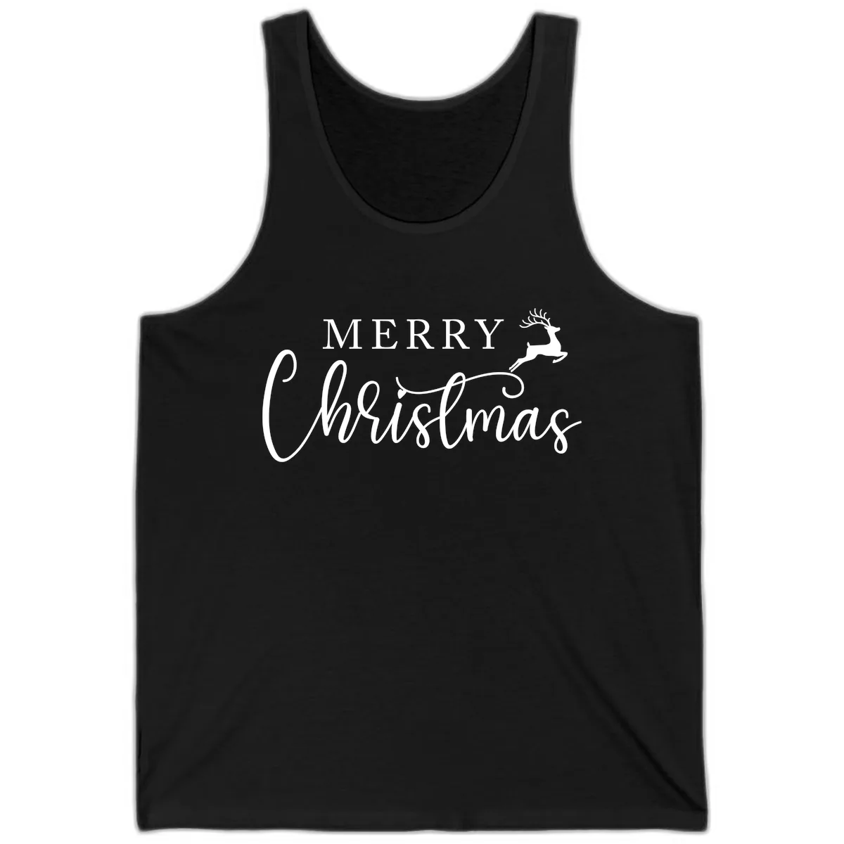 Merry Christmas Reindeer Script Design Tank in Black