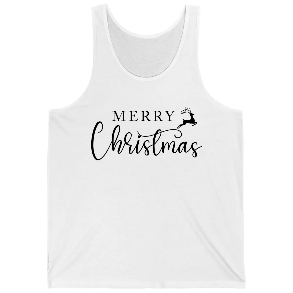 Merry Christmas Reindeer Script Design Tank in White