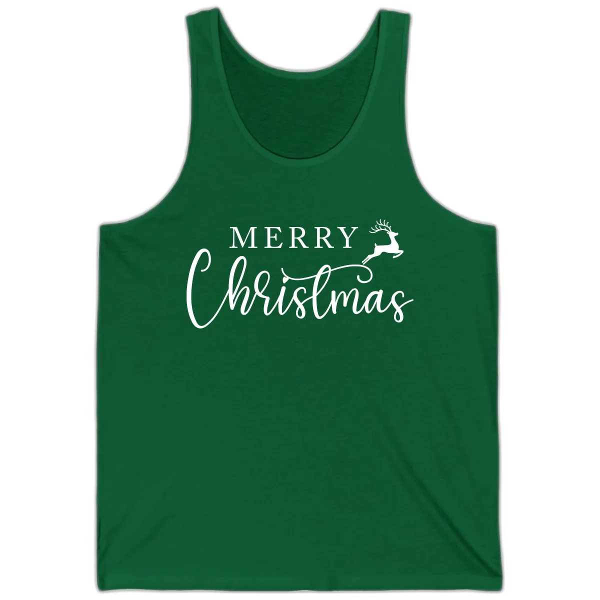 Merry Christmas Reindeer Script Design Tank in Kelly
