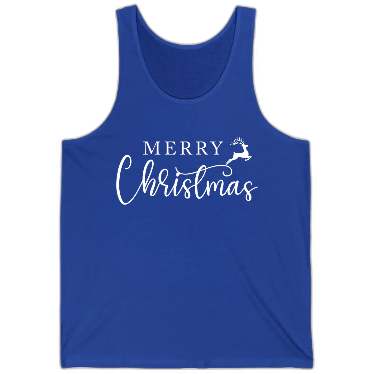 Merry Christmas Reindeer Script Design Tank in True Royal