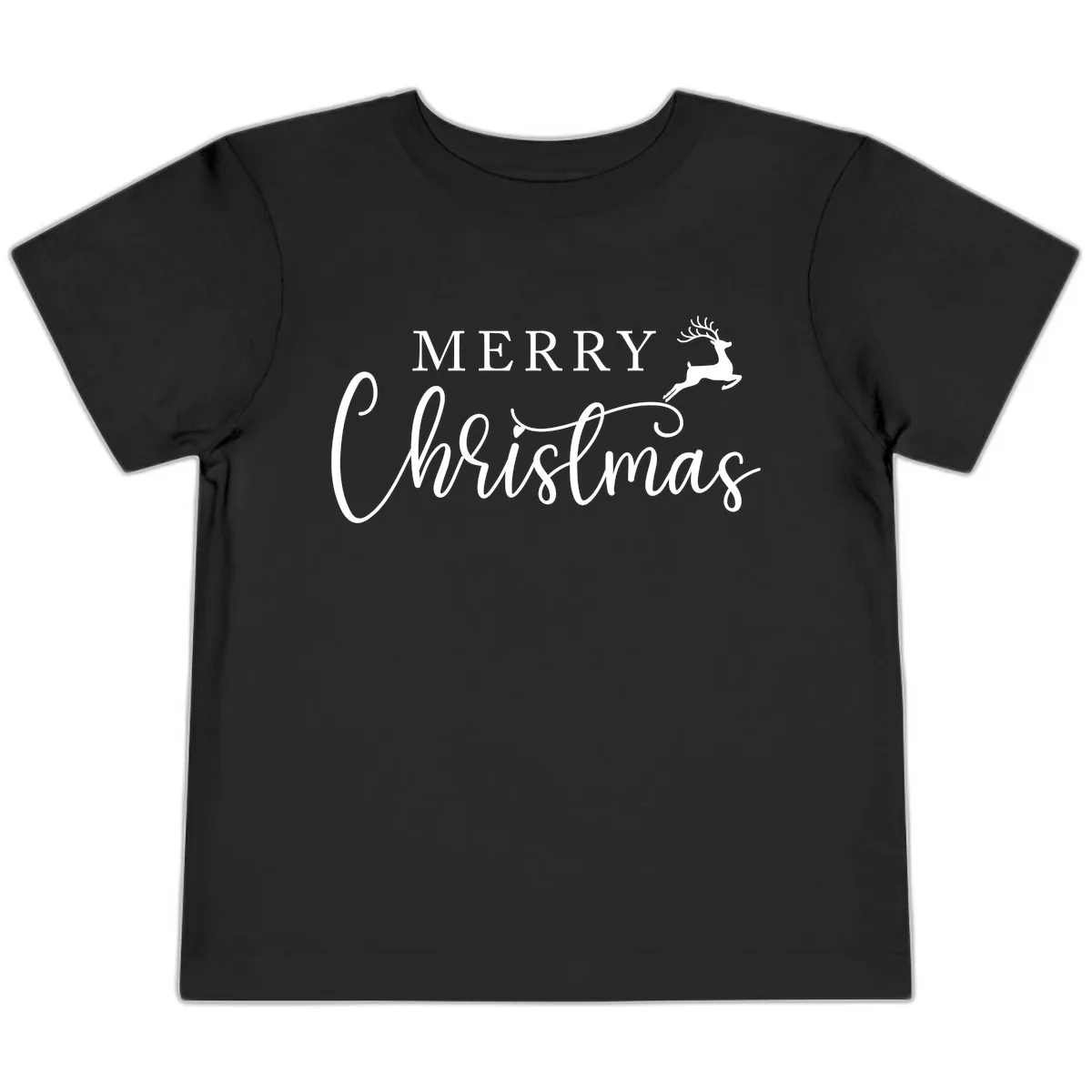 Merry Christmas Reindeer Script Design Toddler T-Shirt in Black