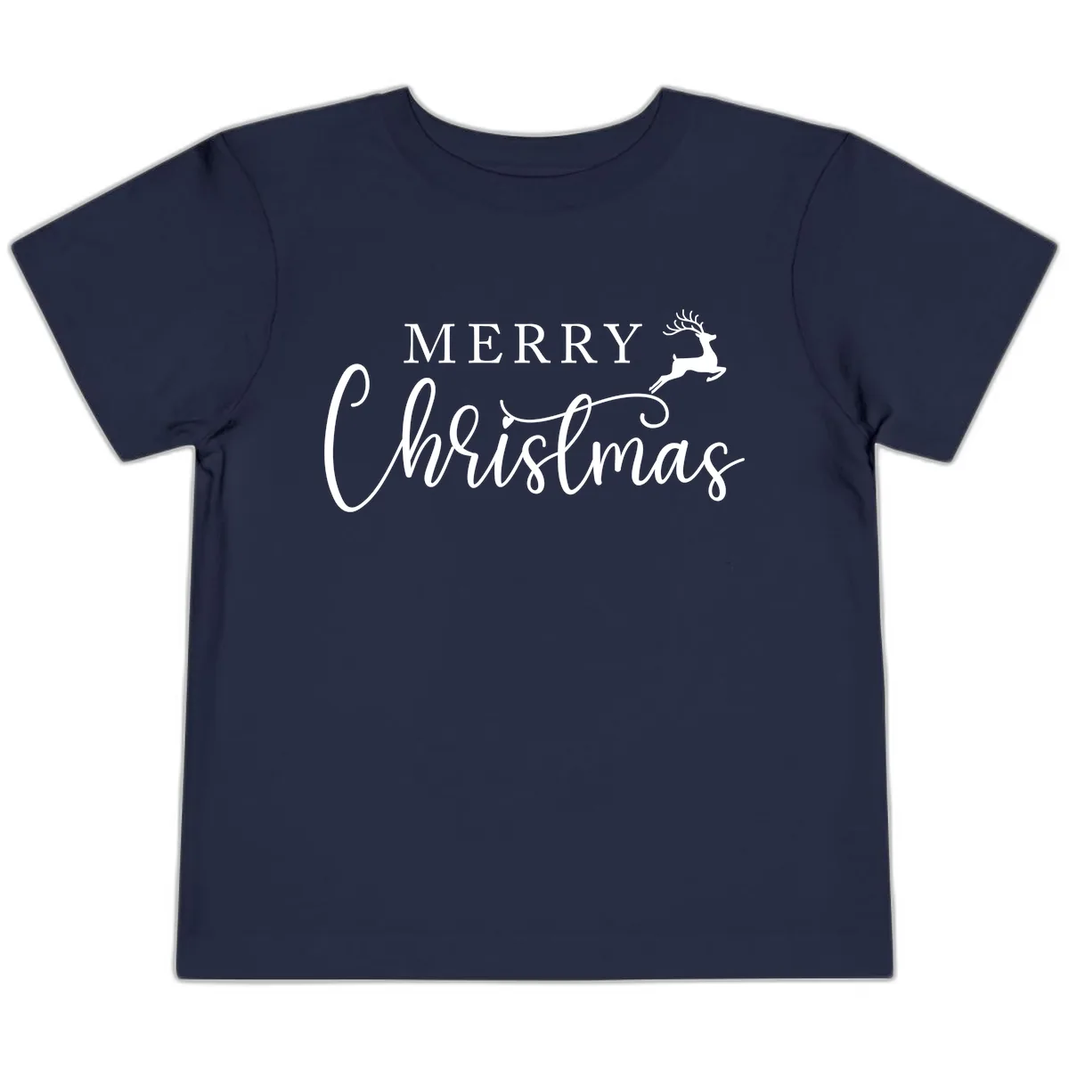 Merry Christmas Reindeer Script Design Toddler T-Shirt in Navy