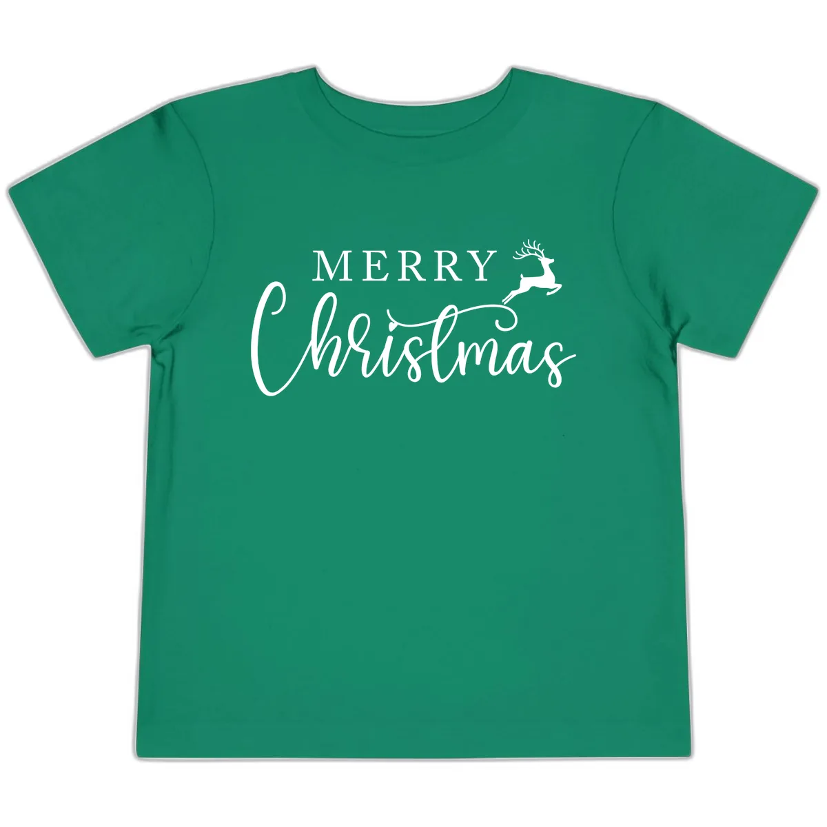 Merry Christmas Reindeer Script Design Toddler T-Shirt in Kelly
