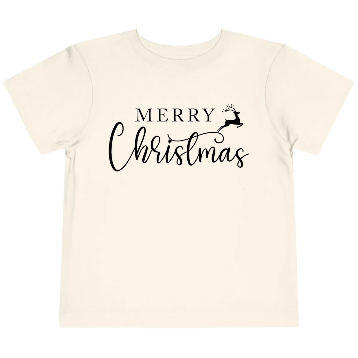 Merry Christmas Reindeer Script Design Toddler T-Shirt in Natural