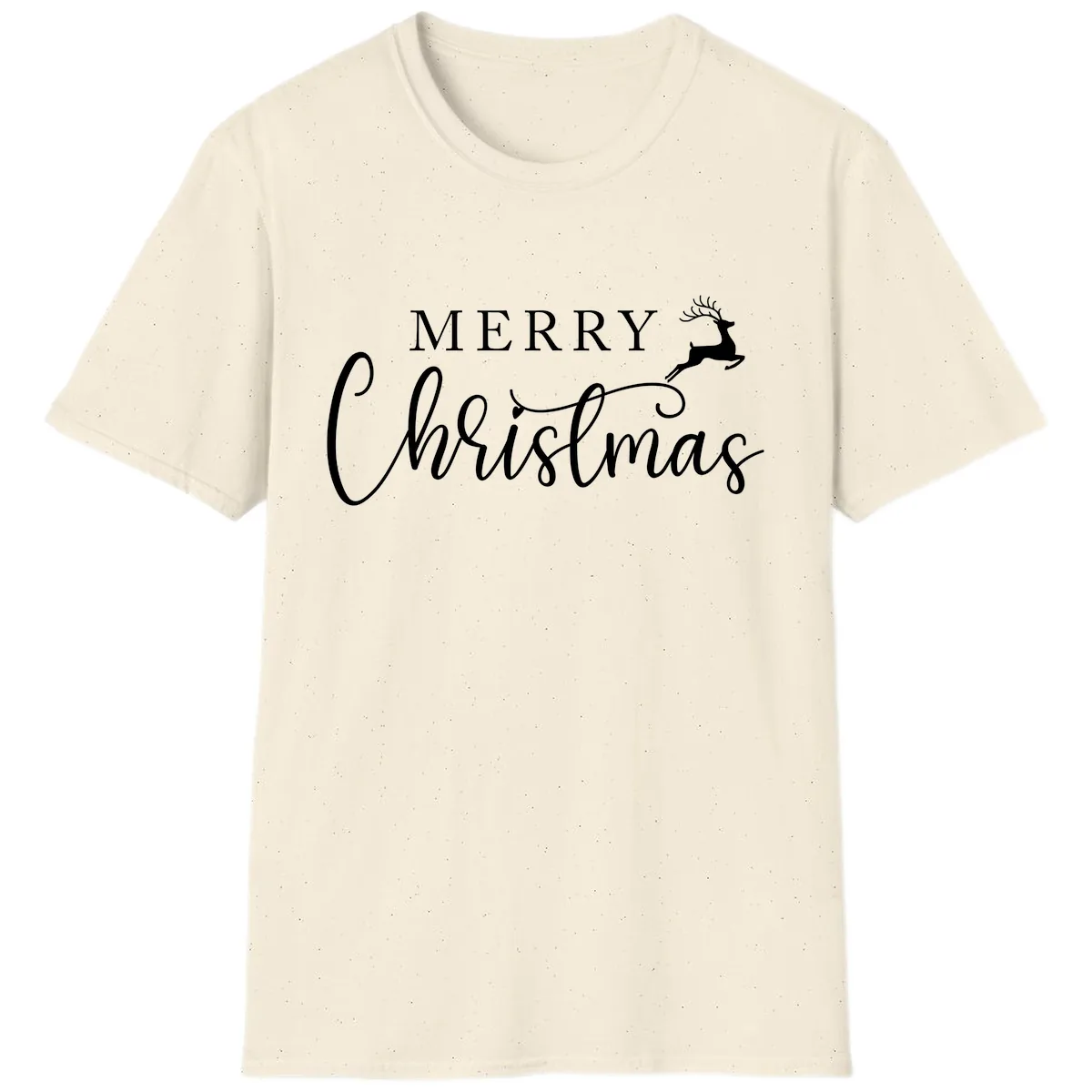 Merry Christmas Reindeer Script Design T-Shirt in Natural