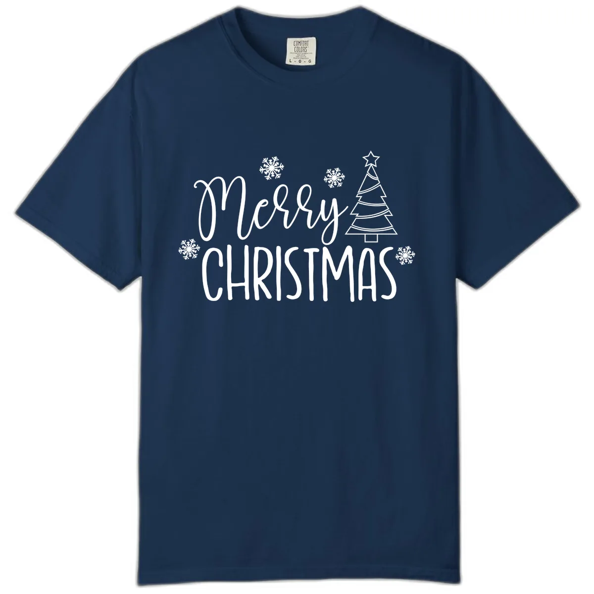 Merry Christmas Script Tree Comfort Color in Navy