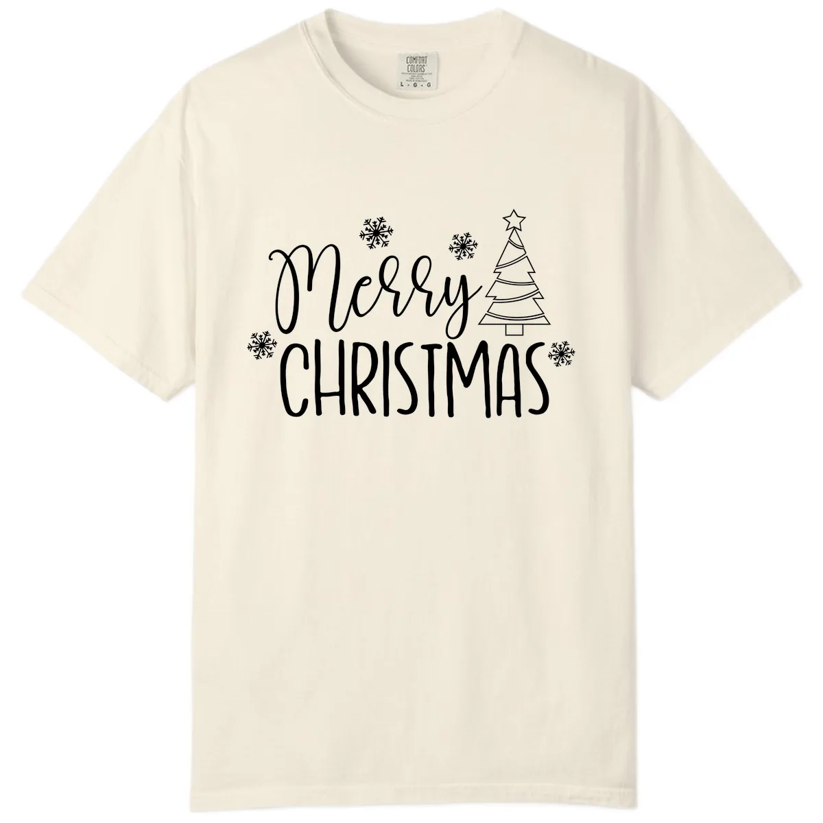Merry Christmas Script Tree Comfort Color in Ivory