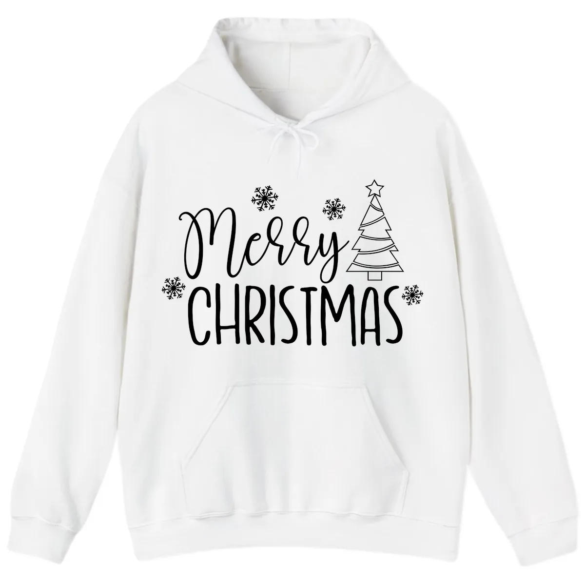Merry Christmas Script Tree Hoodie in White