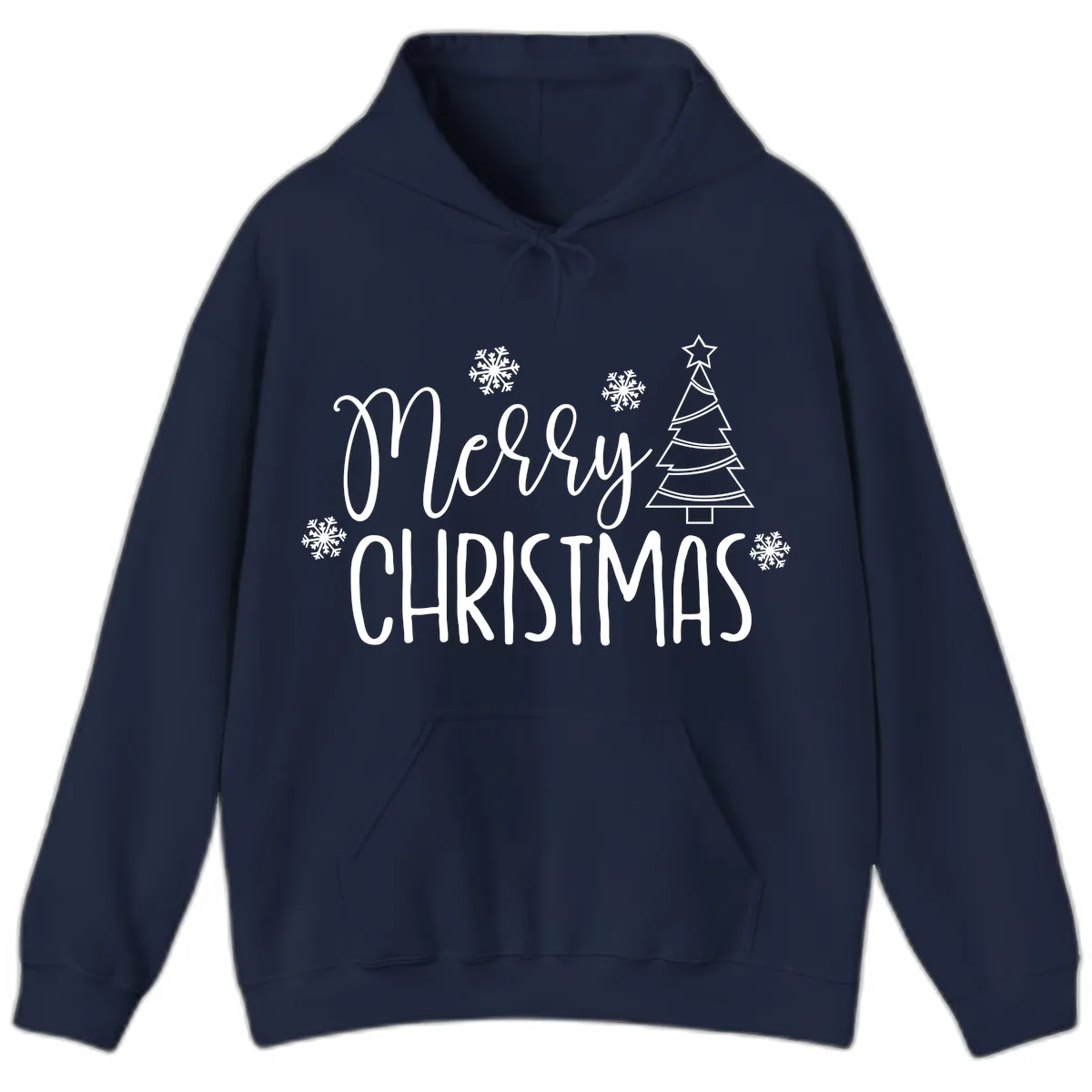 Merry Christmas Script Tree Hoodie in Navy