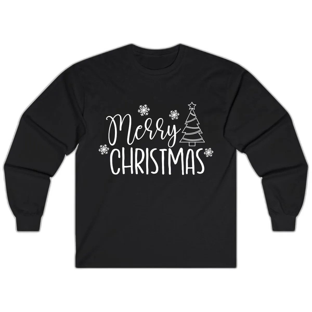 Merry Christmas Script Tree Long Sleeve in Black
