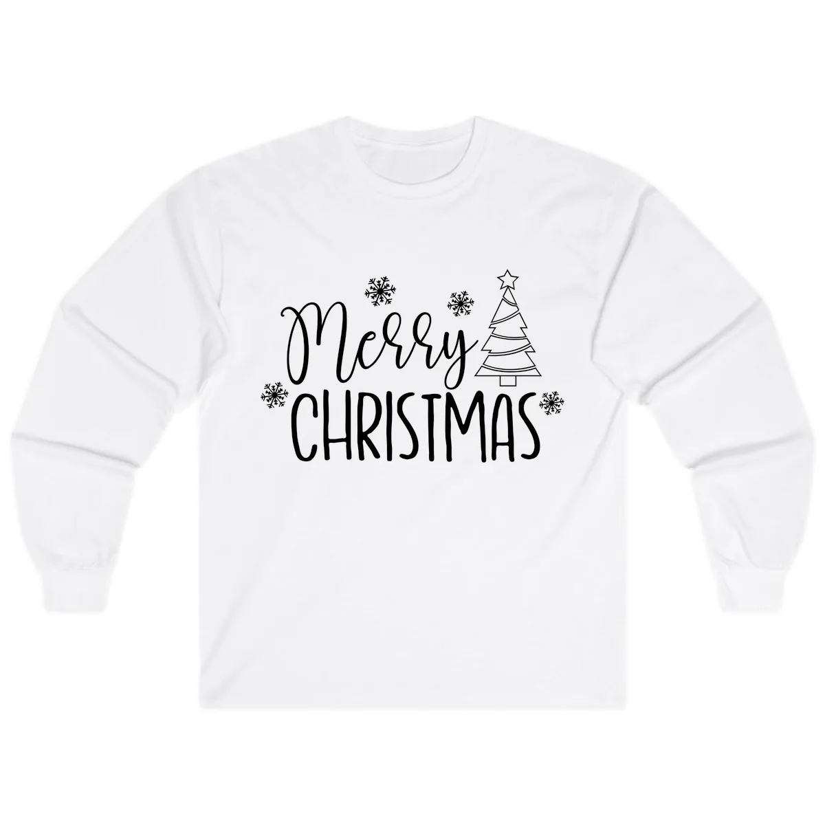 Merry Christmas Script Tree Long Sleeve in White