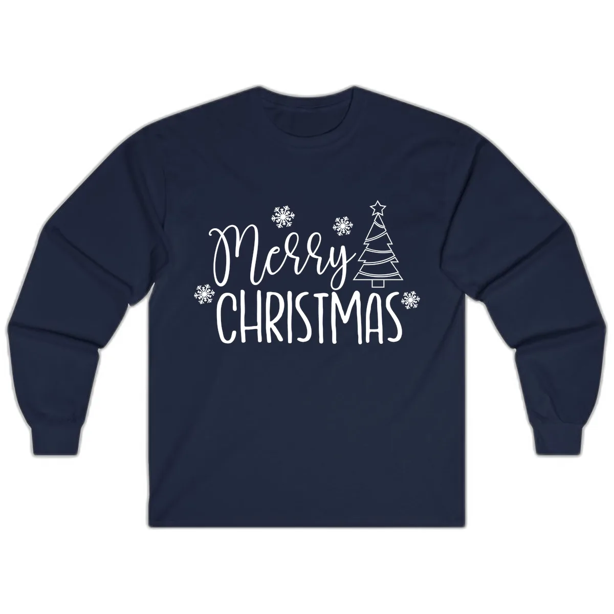 Merry Christmas Script Tree Long Sleeve in Navy