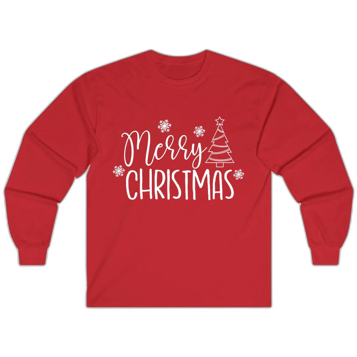 Merry Christmas Script Tree Long Sleeve in Red