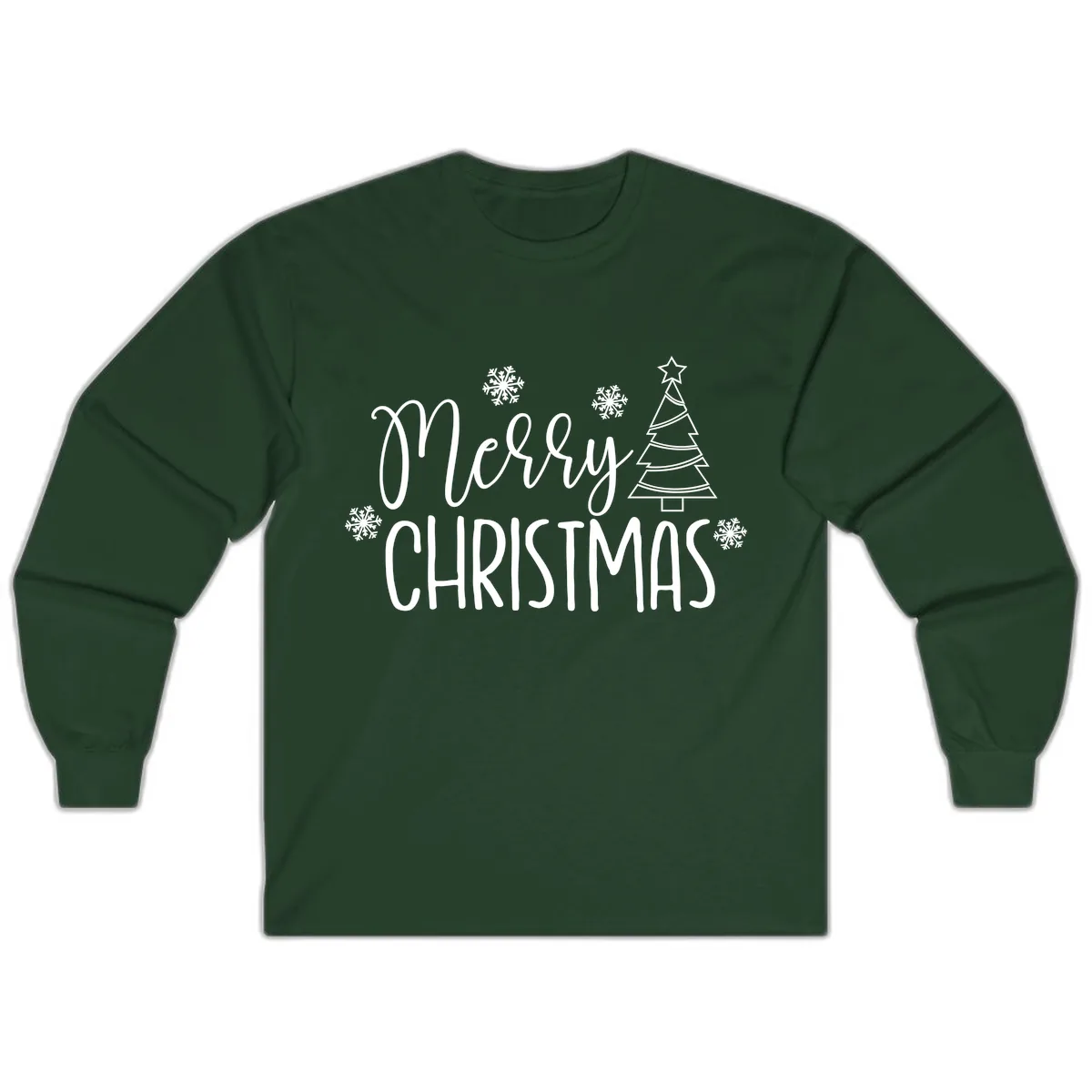 Merry Christmas Script Tree Long Sleeve in Forest Green