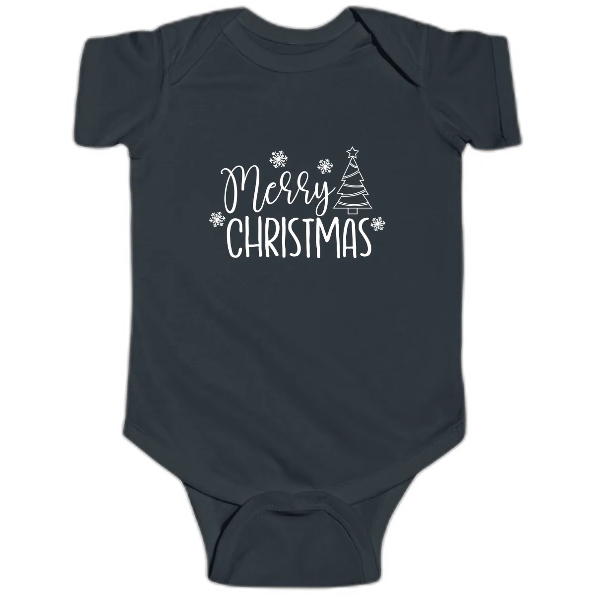Merry Christmas Script Tree Baby Onesie in Black