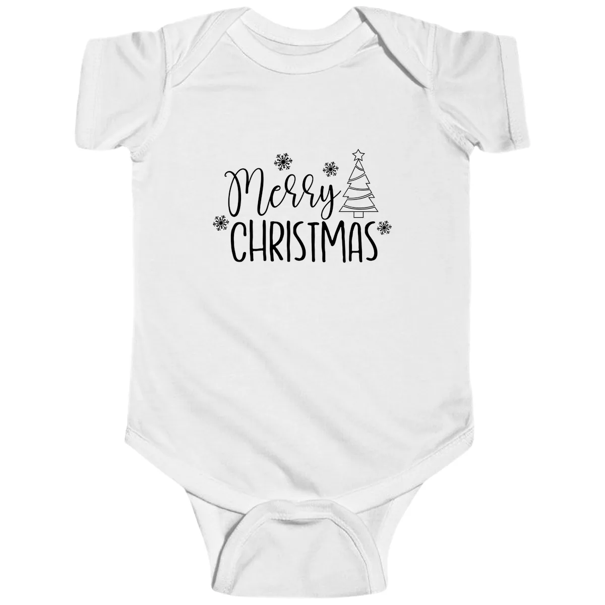Merry Christmas Script Tree Baby Onesie in White