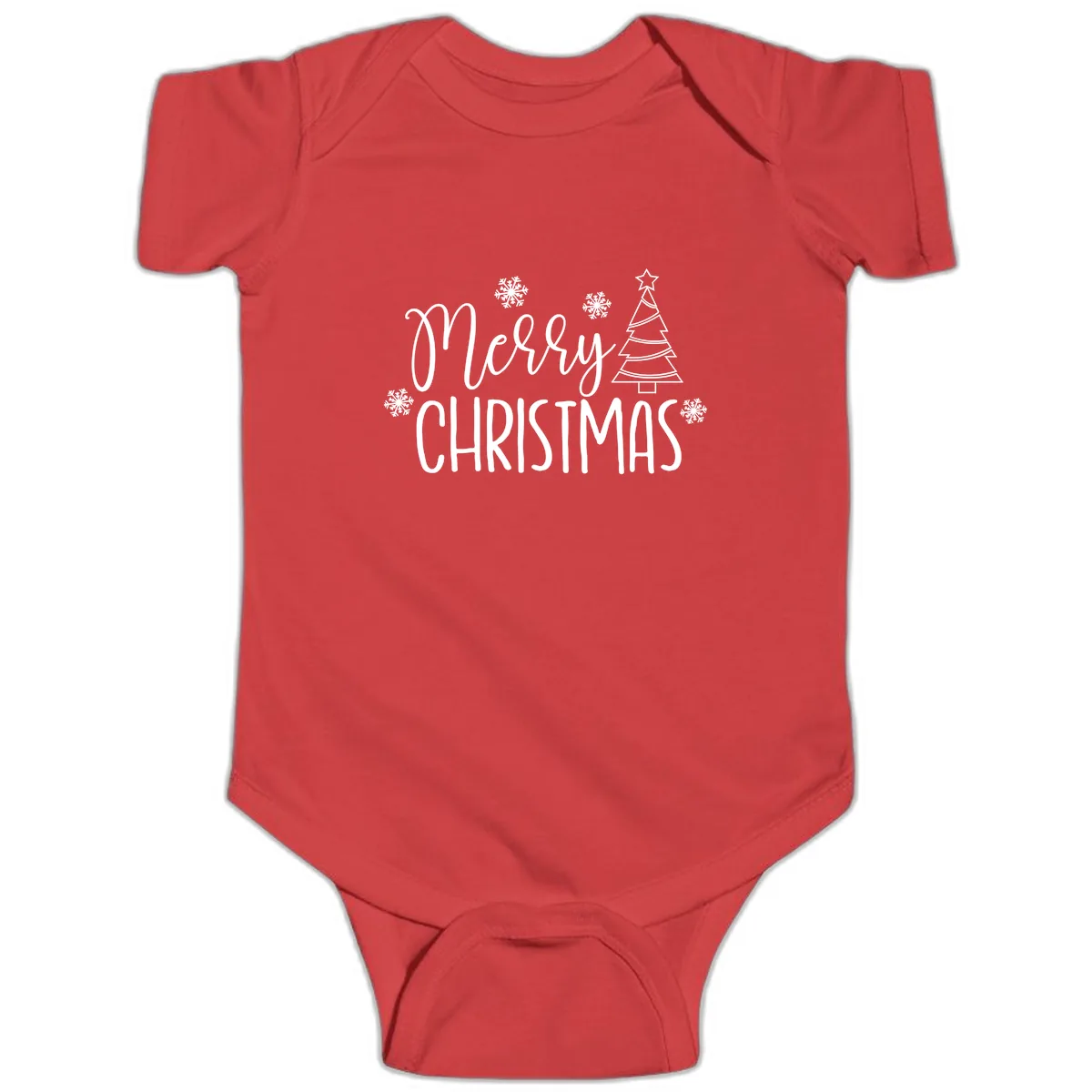 Merry Christmas Script Tree Baby Onesie in Red