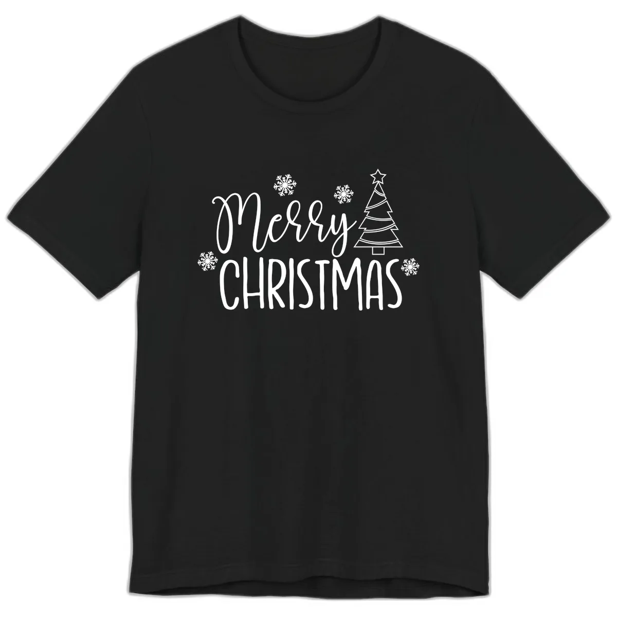 Merry Christmas Script Tree Premium T-Shirt in Black