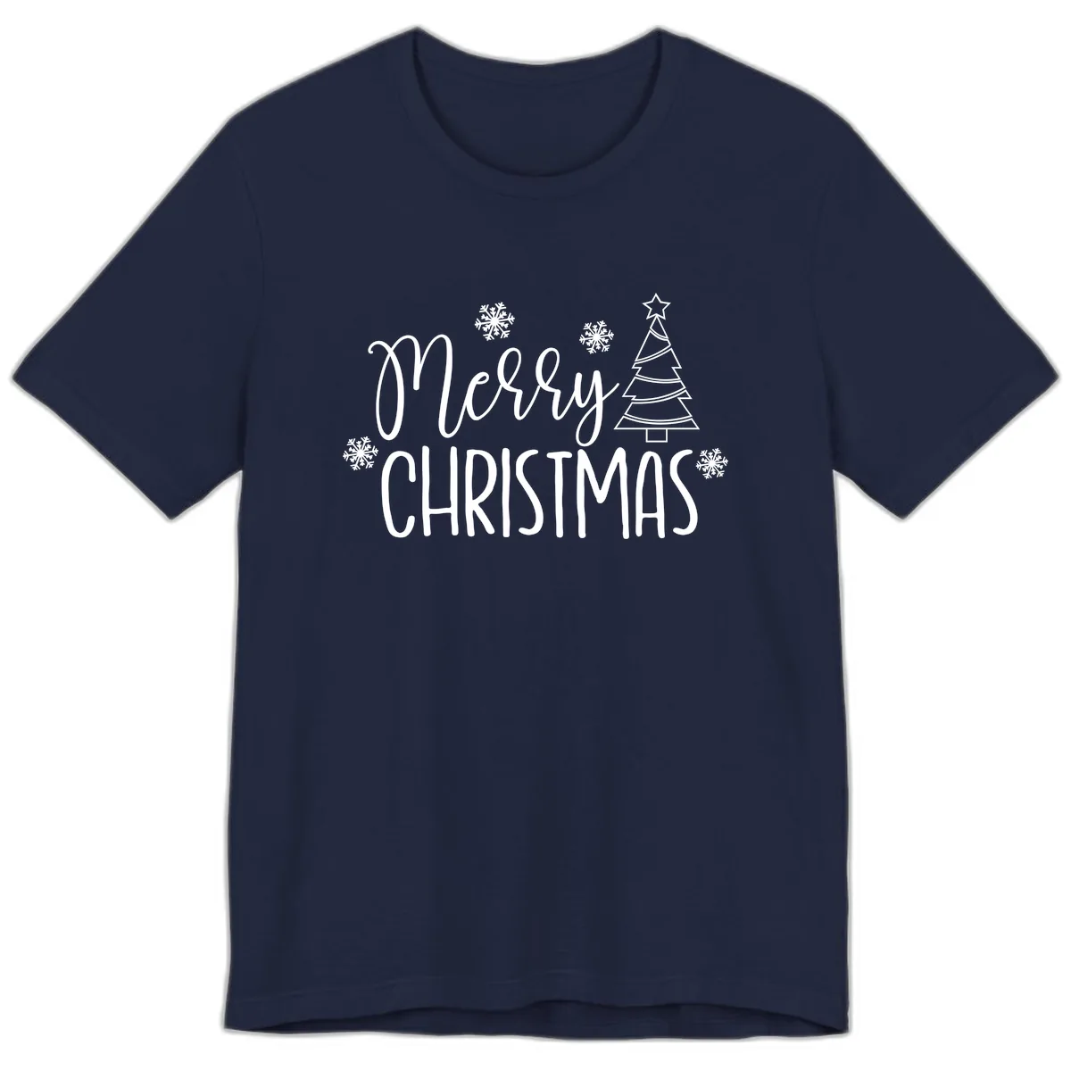 Merry Christmas Script Tree Premium T-Shirt in Navy