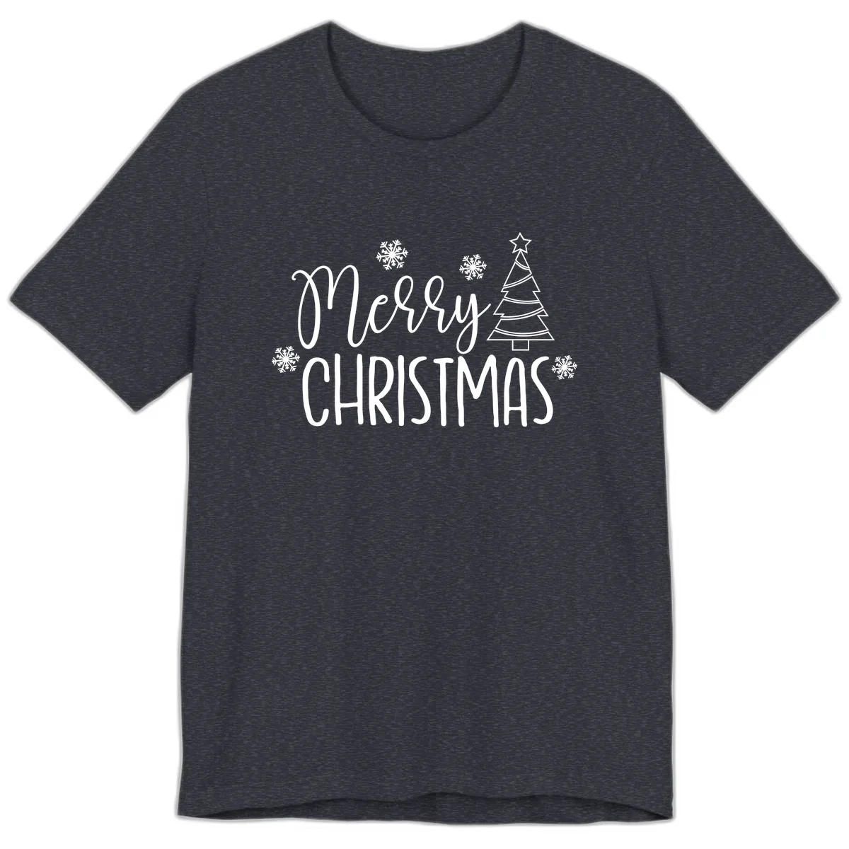 Merry Christmas Script Tree Premium T-Shirt in Heather Navy