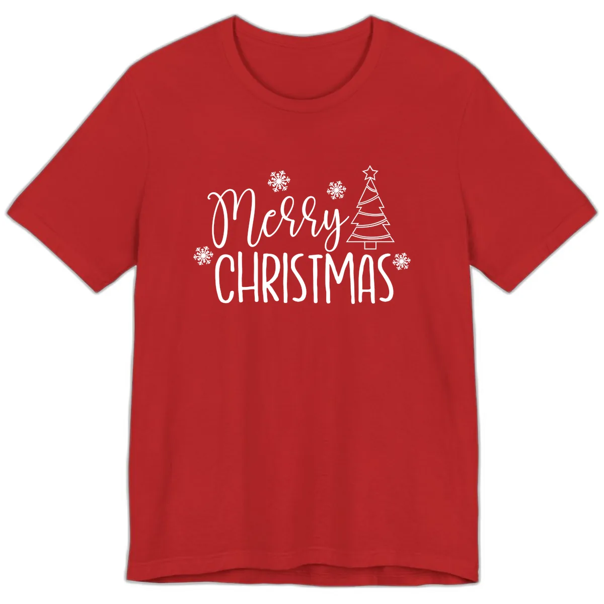 Merry Christmas Script Tree Premium T-Shirt in Red