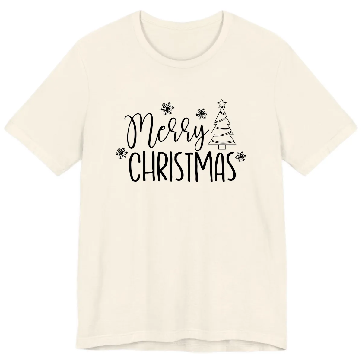 Merry Christmas Script Tree Premium T-Shirt in Natural