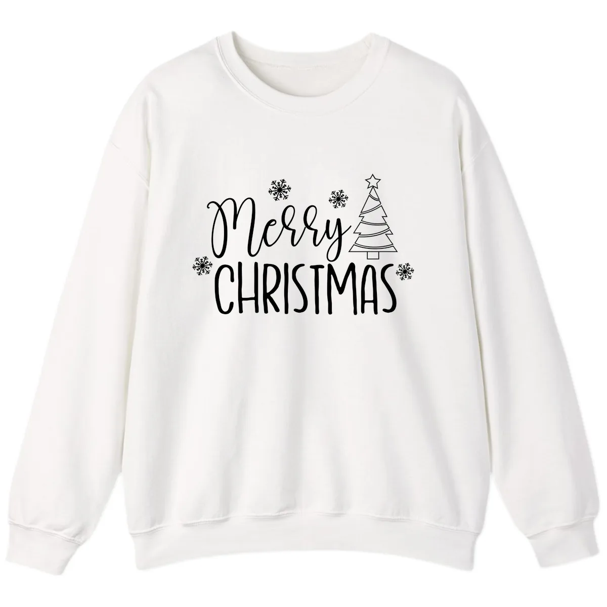 Merry Christmas Script Tree Sweatshirt in White