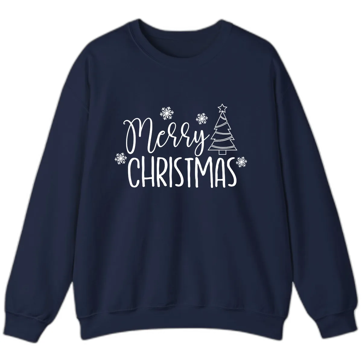 Merry Christmas Script Tree Sweatshirt in Navy