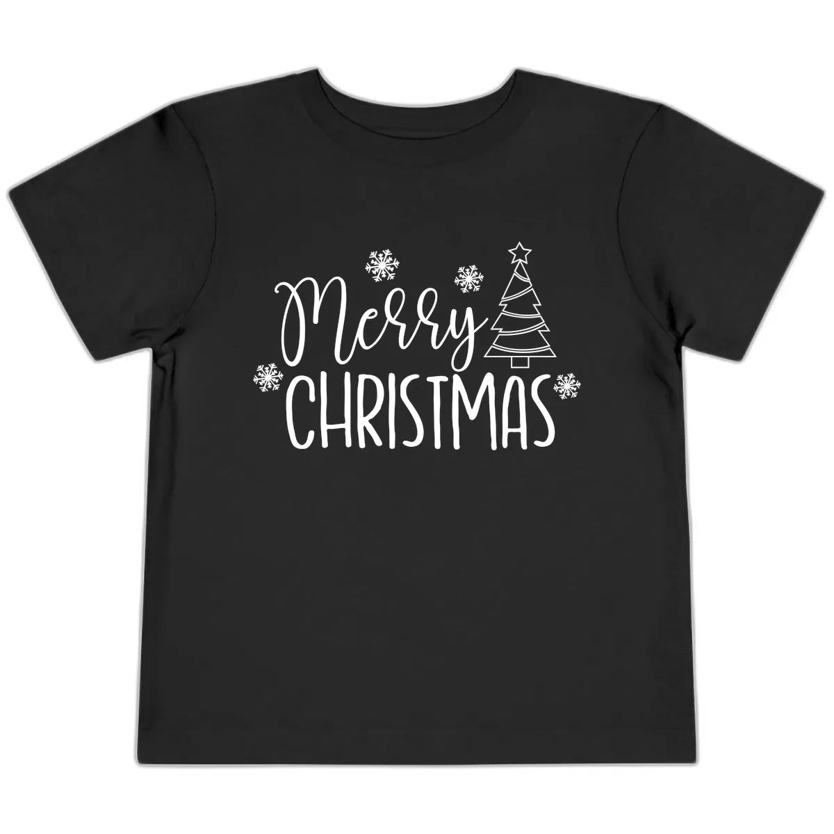 Merry Christmas Script Tree Toddler T-Shirt in Black