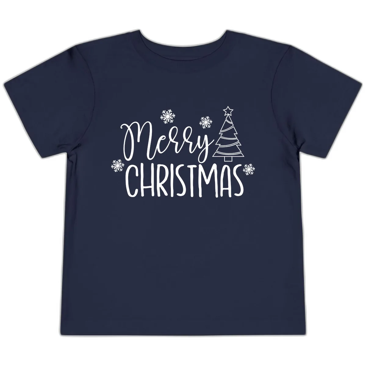 Merry Christmas Script Tree Toddler T-Shirt in Navy