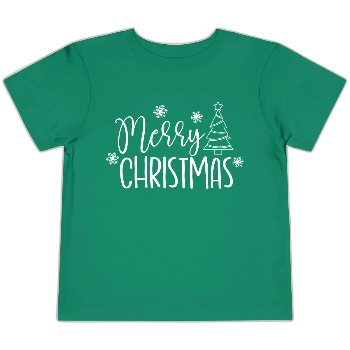 Merry Christmas Script Tree Toddler T-Shirt in Kelly