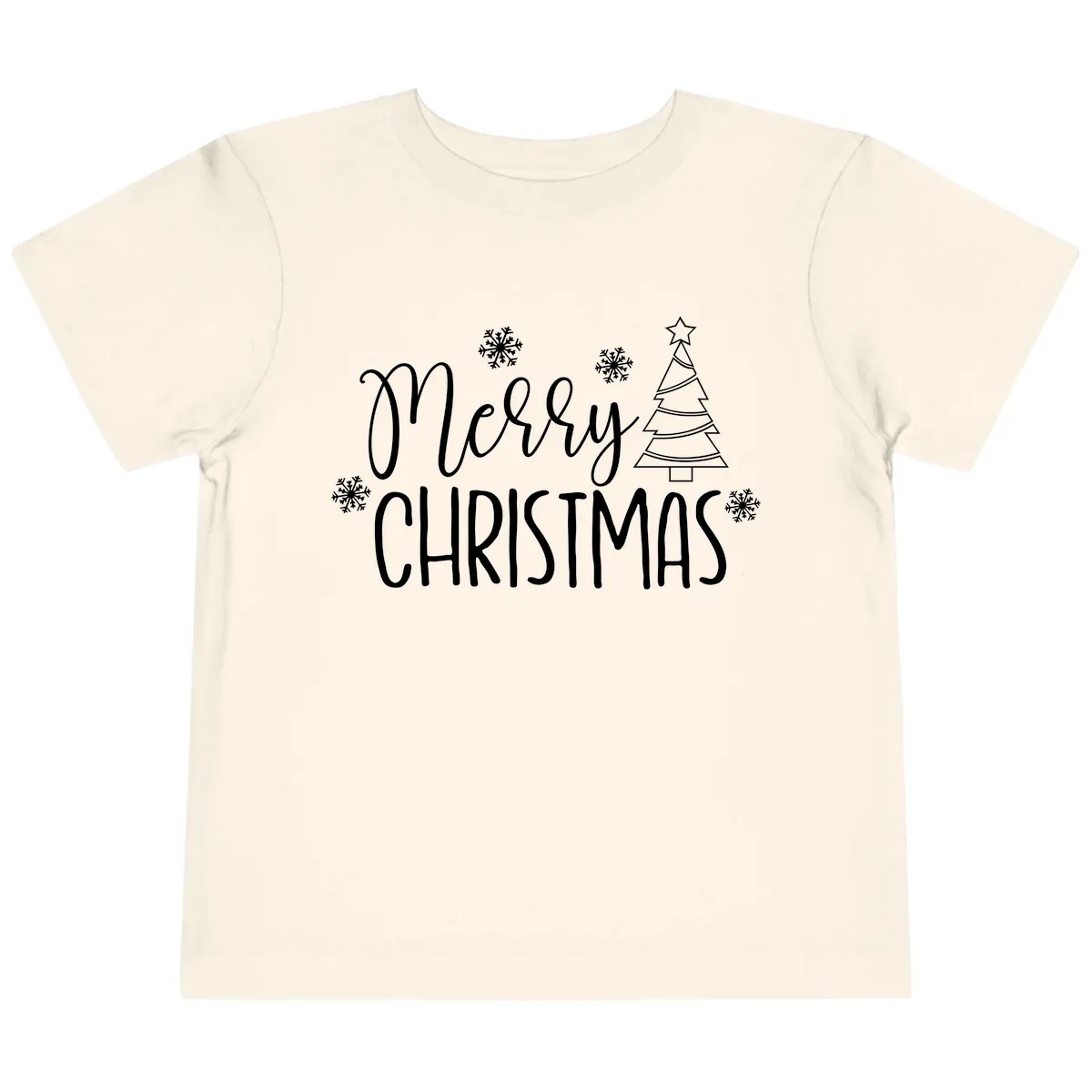 Merry Christmas Script Tree Toddler T-Shirt in Natural
