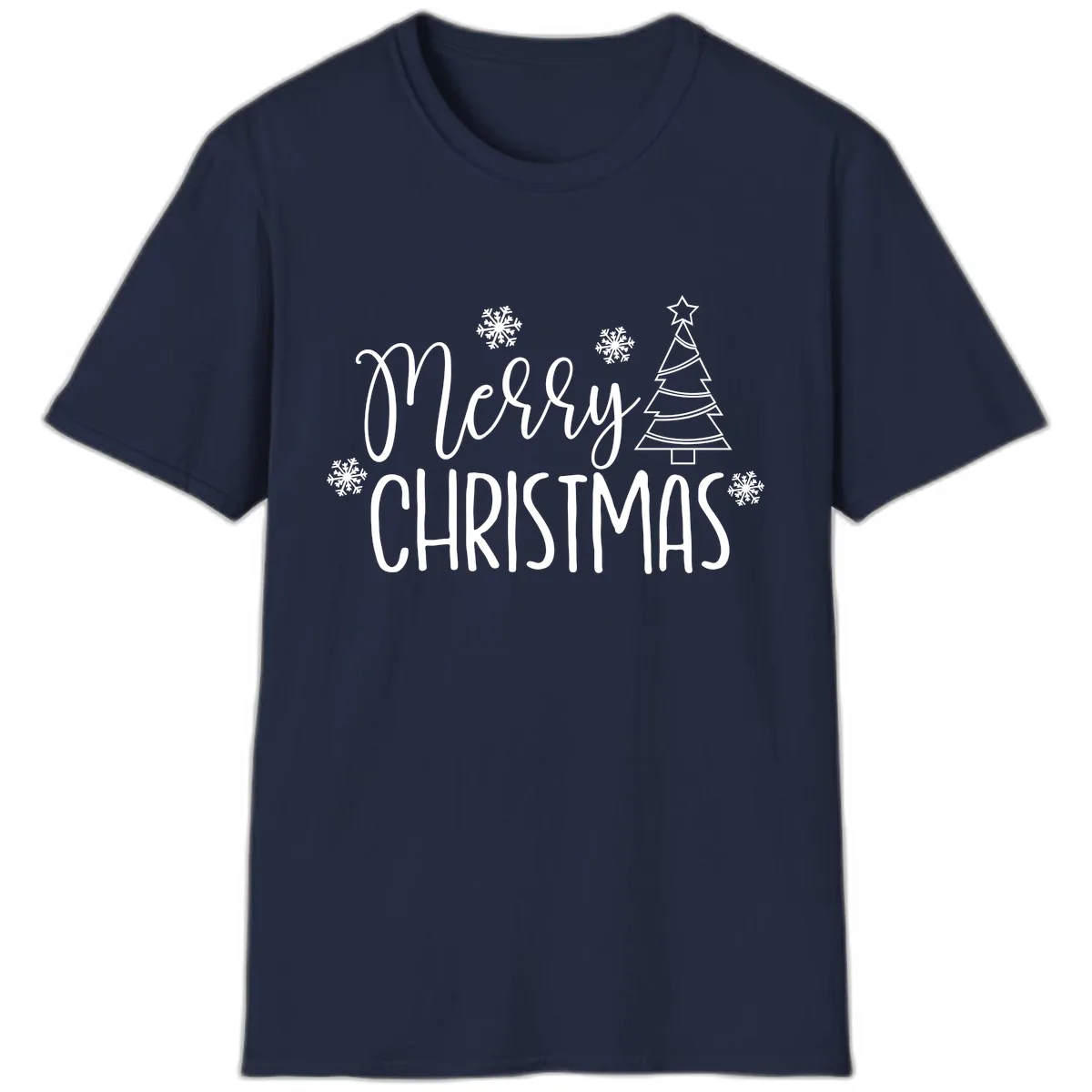 Merry Christmas Script Tree T-Shirt in Navy