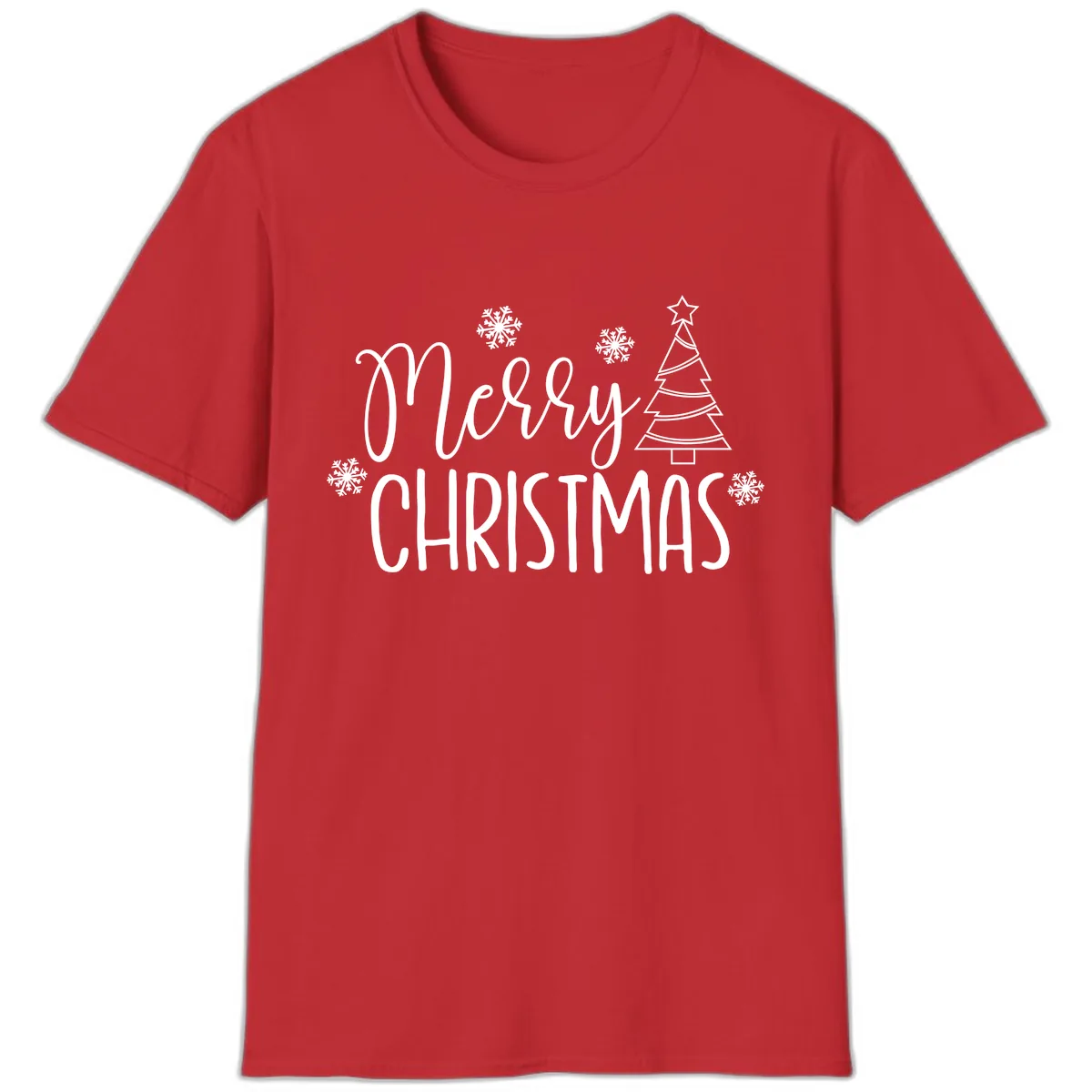Merry Christmas Script Tree T-Shirt in Red