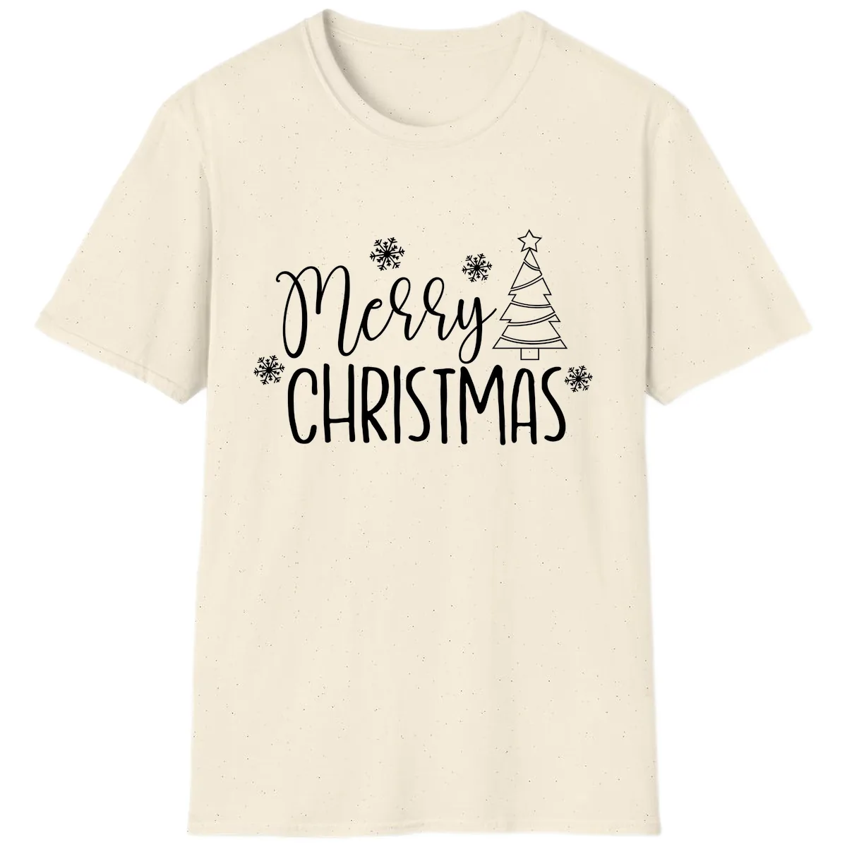 Merry Christmas Script Tree T-Shirt in Natural