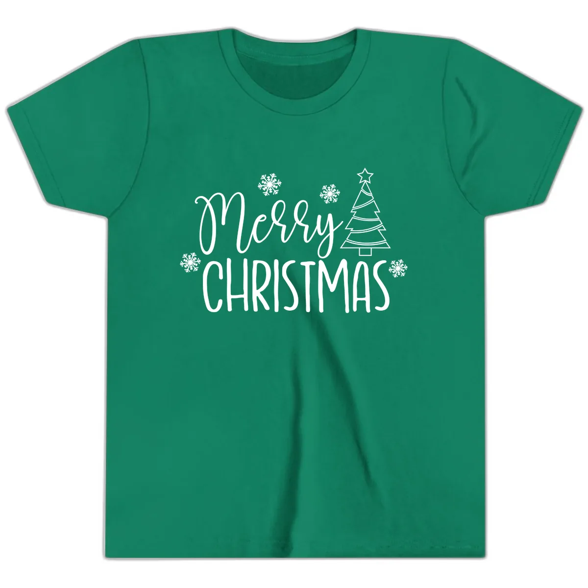 Merry Christmas Script Tree Youth T-Shirt in Kelly
