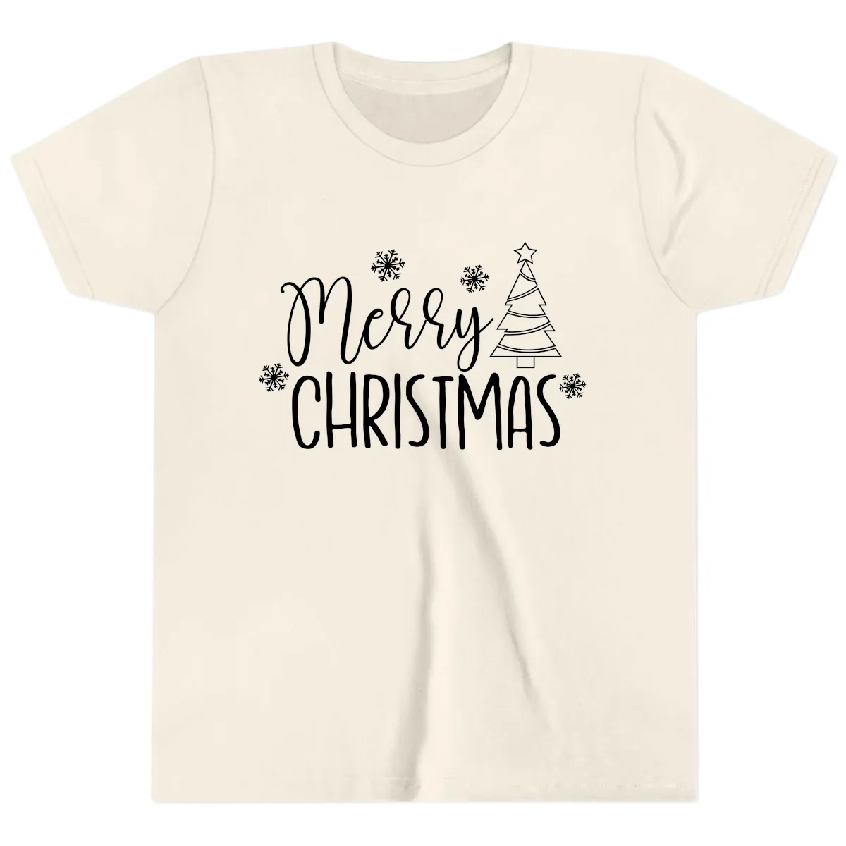 Merry Christmas Script Tree Youth T-Shirt in Natural