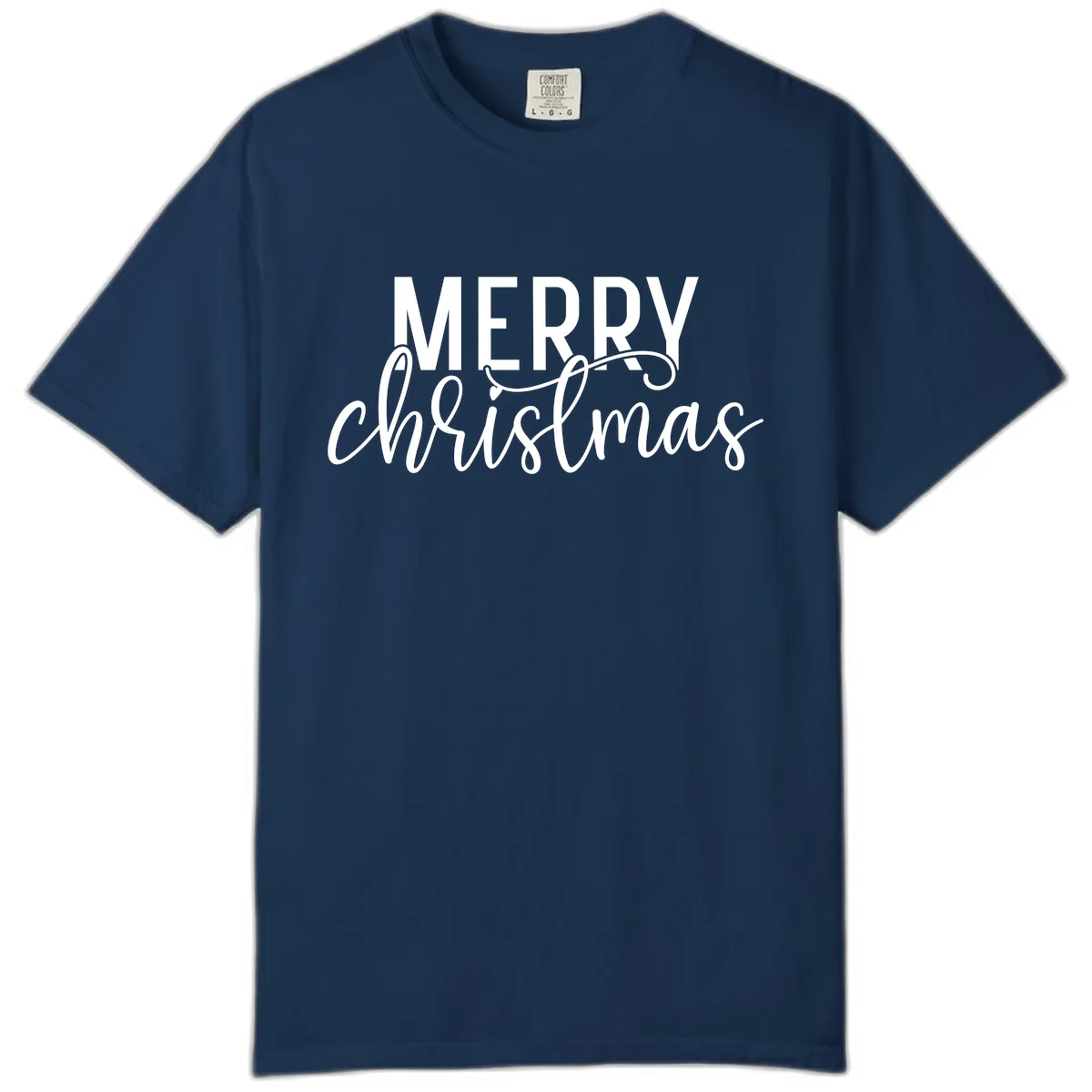 Merry Christmas Script Typography Comfort Color in Navy