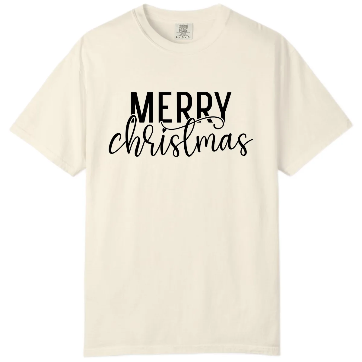 Merry Christmas Script Typography Comfort Color in Ivory