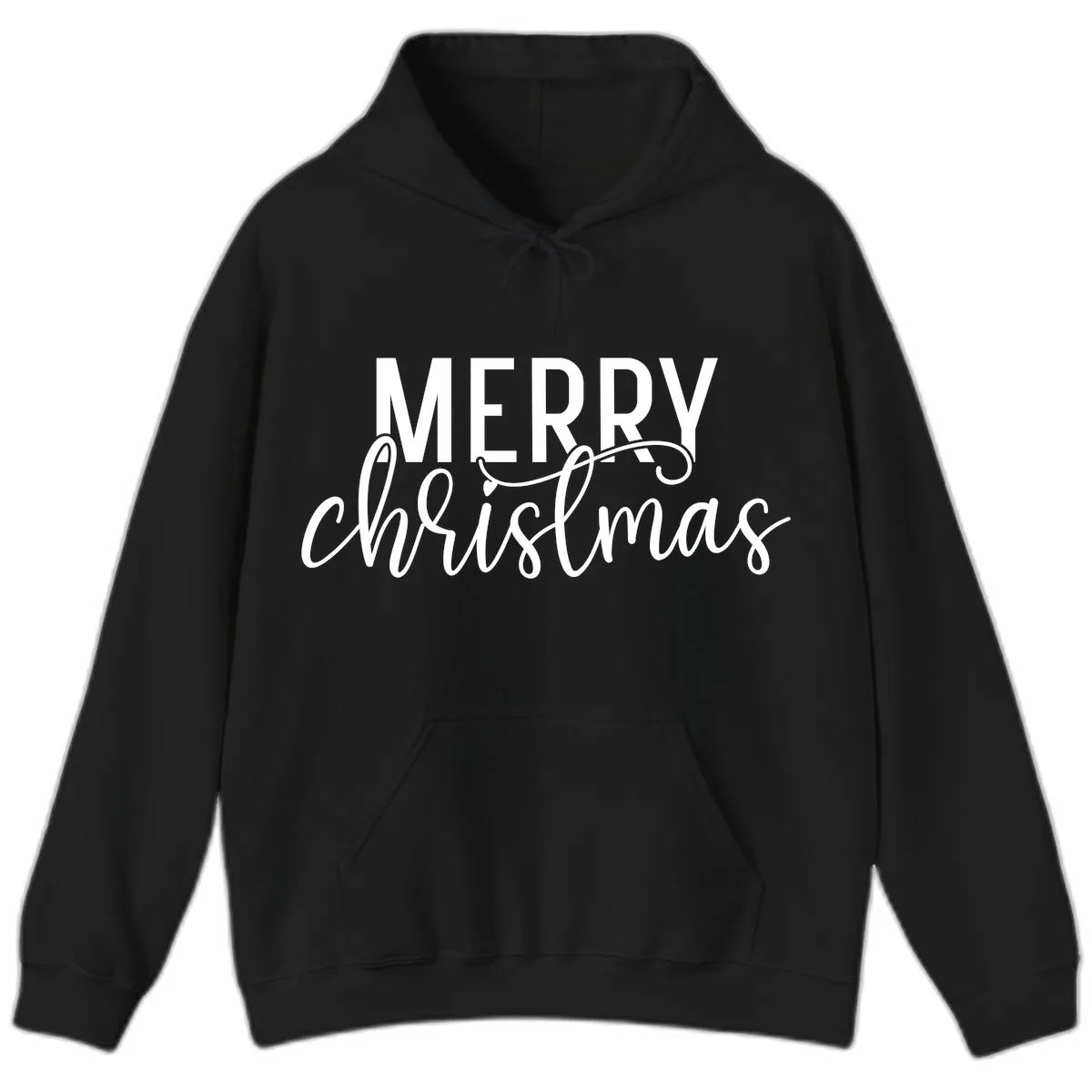 Merry Christmas Script Typography Hoodie in Black