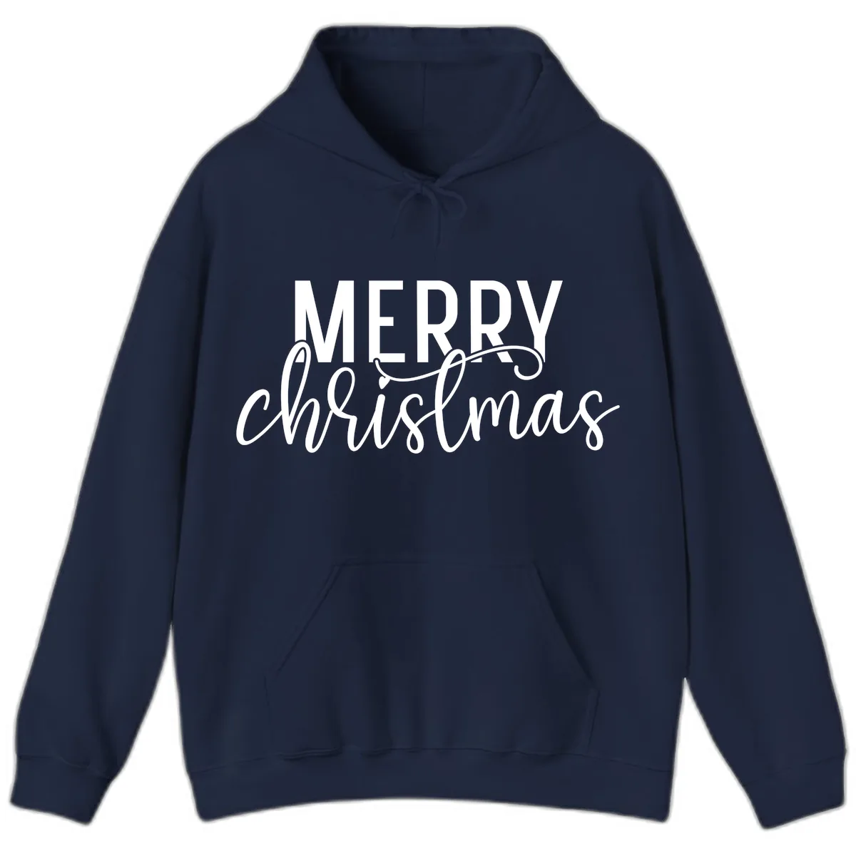 Merry Christmas Script Typography Hoodie in Navy