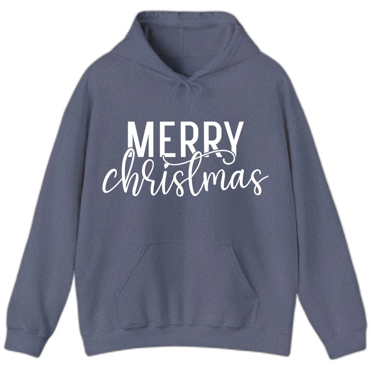 Merry Christmas Script Typography Hoodie in Heather Navy