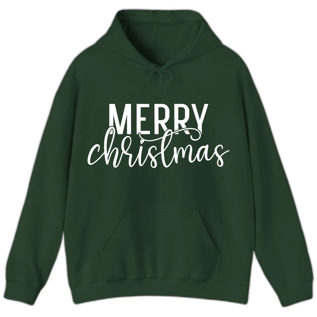 Merry Christmas Script Typography Hoodie in Forest Green