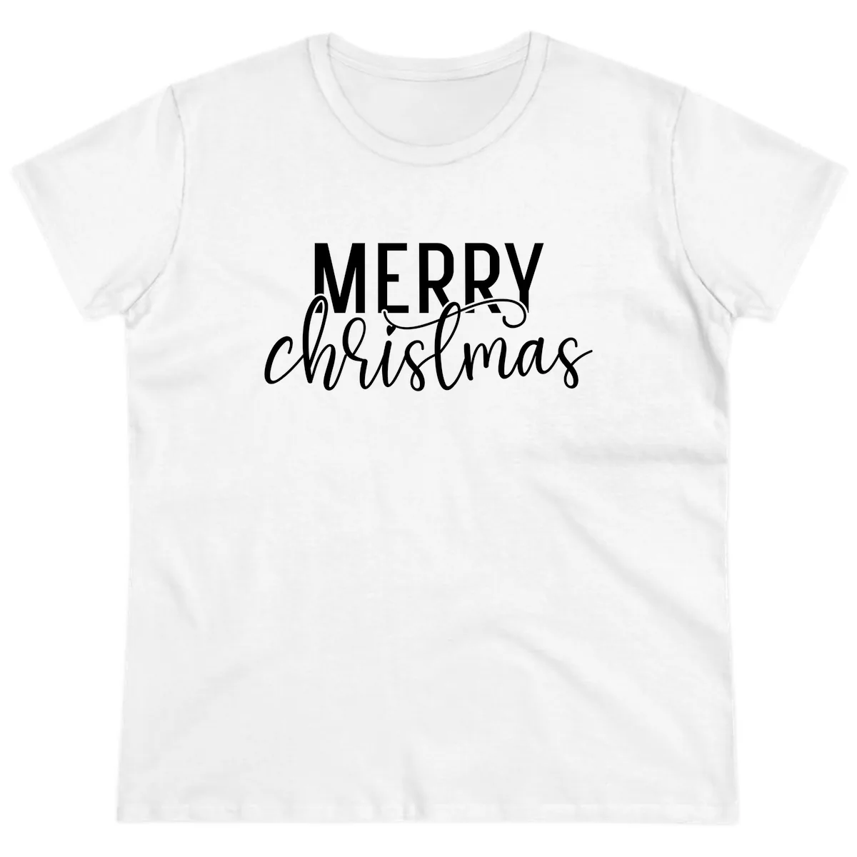 Merry Christmas Script Typography Ladies Tee in White